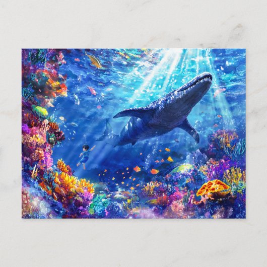 リオプレウロドン礁で泳ぐアニメ少年 シーズンポストカード (正面)