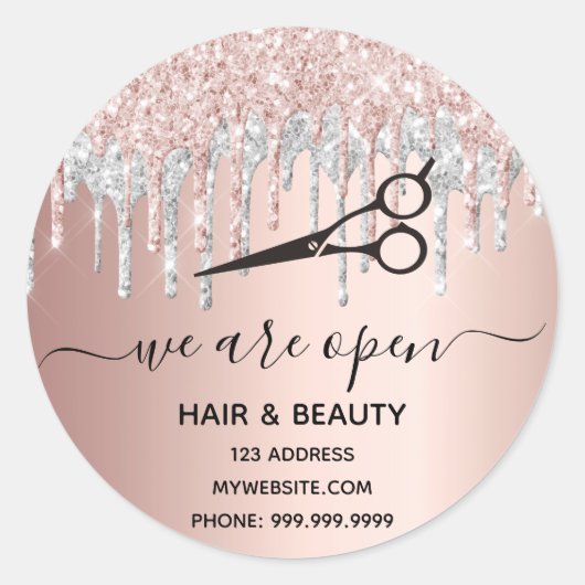 リオープニングヘアピンクグリッター美しいサロンバラ金ゴールド ラウンドシール (正面)