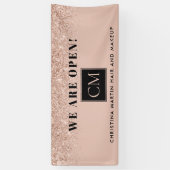 リオープニングヘア及びメイクアップ赤面バラ金ゴールドグリッター 横断幕 (縦)