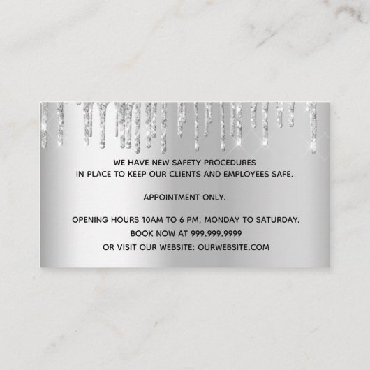 リオープニングヘア美しいサロングリッター銀の輝き 名刺 (裏面)