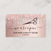 リオープニングヘア美しいサロンピンクグリッター銀 名刺 (正面)
