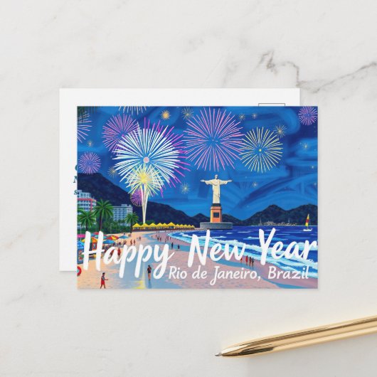 リオ素晴らし・デ・ジャネイロでの花火大会 ポストカード (正面/裏面インサイチュ)