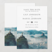 リオ・デ・ジャネイロのスカイライン 水彩 ブラジル 結婚式 セーブザデート (正面/裏面)