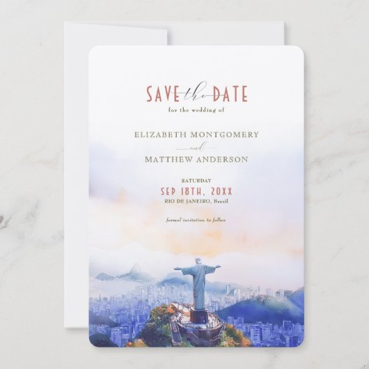 リオ・デ・ジャネイロ ブラジル Save the Date キリスト像 招待状 (正面)