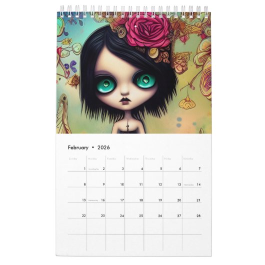 リカソゴシックガールズイラストレーション カレンダー (2月 2026)
