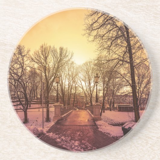 リガの夕暮れ時の雪景色のパノラマ コースター (正面)