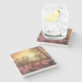 リガの夕暮れ時の雪景色のパノラマ ストーンコースター (横)