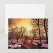 リガの夕暮れ時の雪景色のパノラマ ポストカード (正面/裏面)
