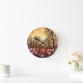 リガの夕暮れ時の雪景色のパノラマ ラウンド壁時計 (ホーム)