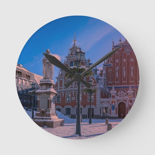 リガタウンホールスクエア冬 ラウンド壁時計 (正面)