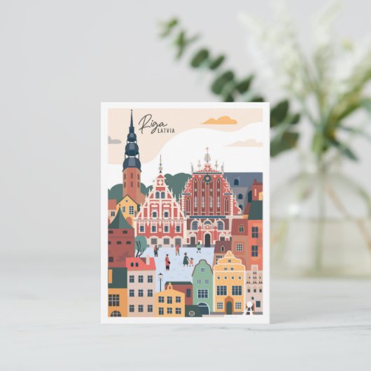 リガラトビアアートヴィンテージトラベルイラストレーション ポストカード (スタンド正面)