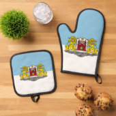 リガ国旗、ラトビアよだれかけ 鍋つかみ&鍋敷きセット (トップダウン)