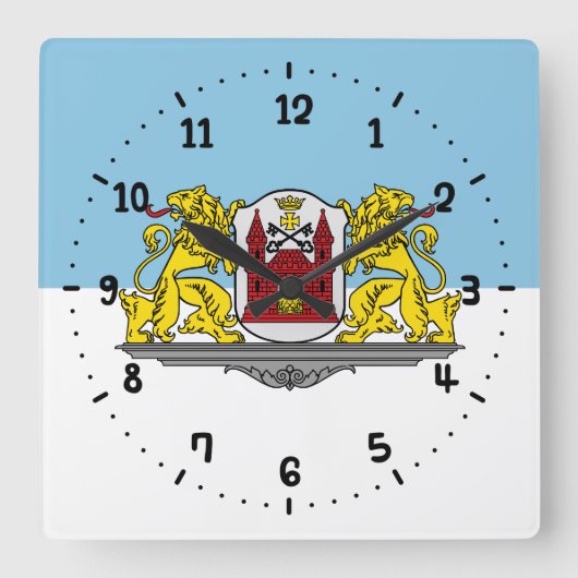 リガ国旗、ラトビア角壁時計 スクエア壁時計 (正面)