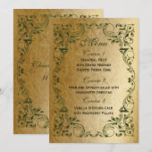 リガ素朴ル装飾グリーンと金ゴールド結婚ズ メニュー (正面/裏面)