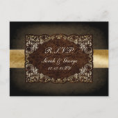 リガ素朴ル装飾用ブラウンと金ゴールド結婚ズ インビテーションポストカード (正面)