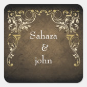 リガ素朴ル装飾用ブラウンと金ゴールド結婚ズ スクエアシール (正面)