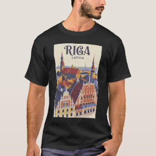 リガ ラトビア イラスト 旅行 アート ヴィンテージ Tシャツ