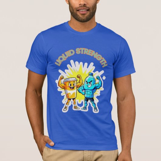 リキッドストレングス - 楽しいジュースと水の筋肉デザイン Tシャツ (正面)