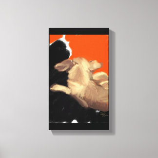 リクライニング高齢者考えチワワの夕食 キャンバスプリント