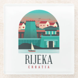 リクラシックジカクロアチアヴィンテージトラベル ガラスコースター