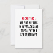 リクルーター：私たちは葉干しとトップに針を見つける サンキューカード (正面)