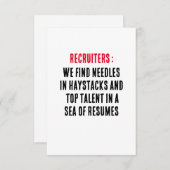 リクルーター:私たちは葉干しとトップに針を見つける サンキューカード (正面/裏面)