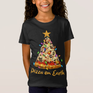 リグおもしろい付き地球スライスのクリスマスツリー上のピザ Tシャツ
