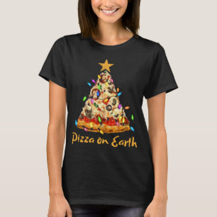 リグおもしろい付き地球スライスのクリスマスツリー上のピザ Tシャツ
