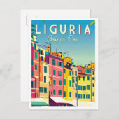 リグーリアイタリアアートワークトラベルプレイスイラストレーション ポストカード (正面/裏面)