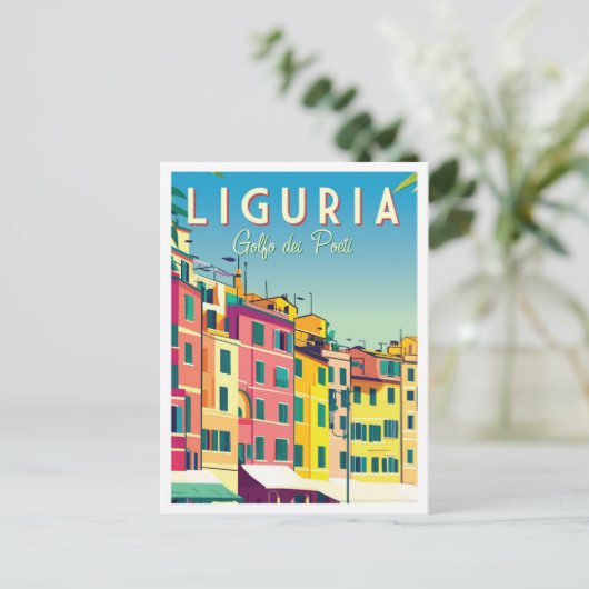 リグーリアイタリアアートワークトラベルプレイスイラストレーション ポストカード (スタンド正面)