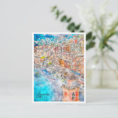 リグーリアイタリア旅行プレイスウォーターカラー ポストカード (スタンド正面)