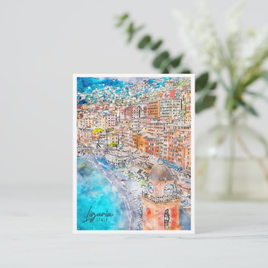リグーリアイタリア旅行プレイスウォーターカラー ポストカード (スタンド正面)