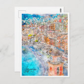 リグーリアイタリア旅行プレイスウォーターカラー ポストカード (正面/裏面)