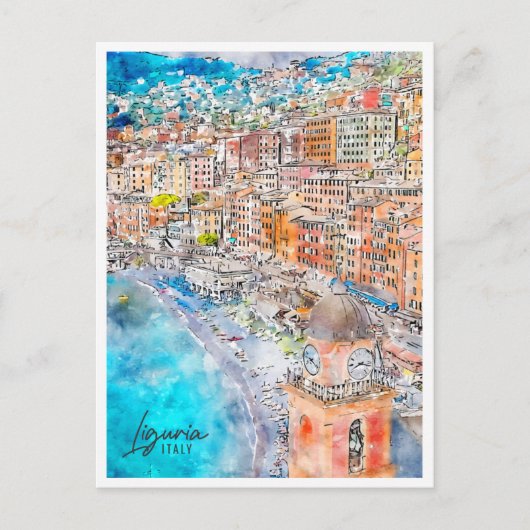 リグーリアイタリア旅行プレイスウォーターカラー ポストカード (正面)