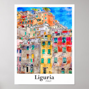 リグーリアイタリア旅行水彩手描き ポスター