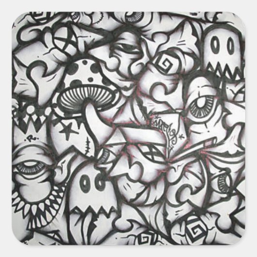 リコのコラージュの落書きのステッカー スクエアシール (正面)