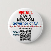 リコール CA 知事 Newsom または誰でも QRコード挿入 缶バッジ (正面)