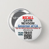 リコール CA 知事 Newsom または誰でも QRコード挿入 缶バッジ (正面&裏面)