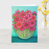 リサかわいらし・ロレンツによるピンクのコスモスのグリーティングカード カード (黄色い花)