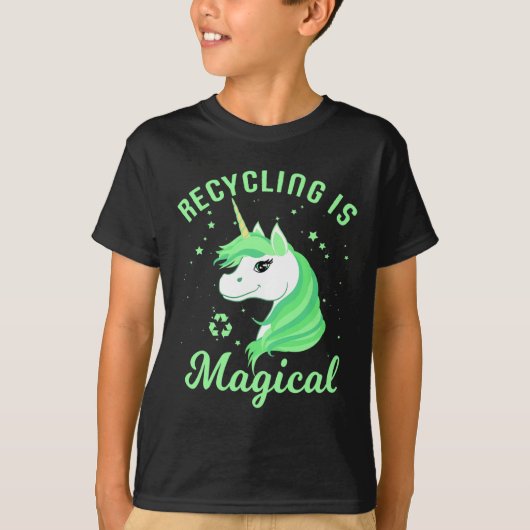 リサイクルは魔法のユニコーン地球の日Tシャツ Tシャツ (正面)