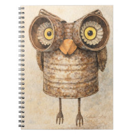 リサイクルアート フクロウの水彩画 ノートブック