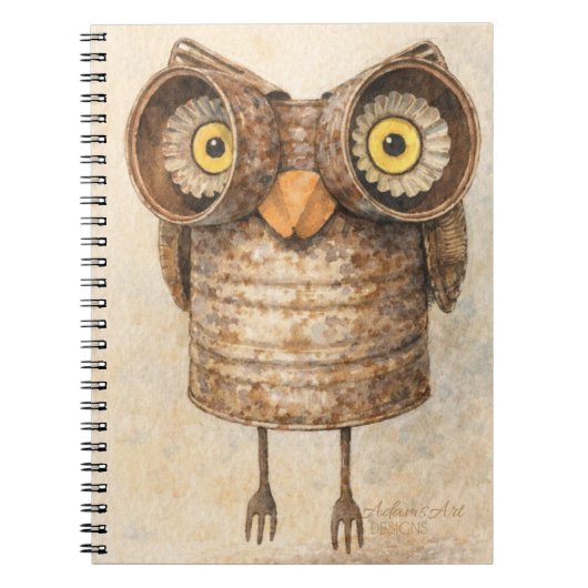 リサイクルアート フクロウの水彩画 ノートブック (正面)