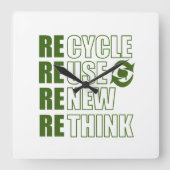 リサイクル減ら再利用再考 スクエア壁時計 (正面)