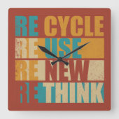 リサイクル減ら再利用再考 スクエア壁時計 (正面)