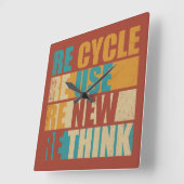 リサイクル減ら再利用再考 スクエア壁時計 (傾斜)