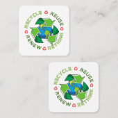 リサイクル、再利用、更新、再考。救地球。 スクエア名刺 (正面/裏面)