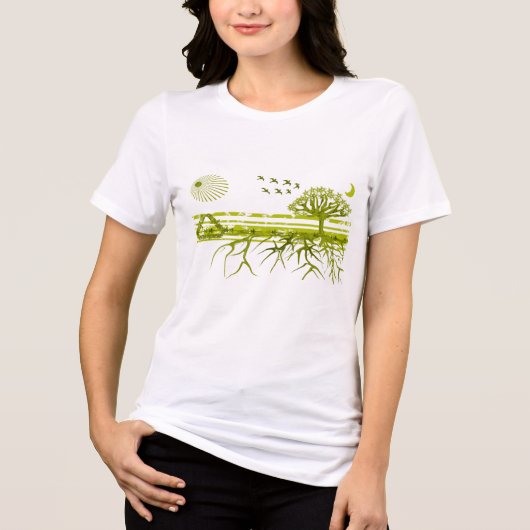 リサイクル 森の木 鳥 月 太陽 大地 トライブレンドＴシャツ (正面)