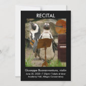 リサイタルアナウンス，ペンギン，弦，ピアノ マグネット招待状 (正面)