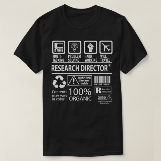 リサーチディレクター数々のタスキング認定ジョブギフト Tシャツ (デザイン正面)