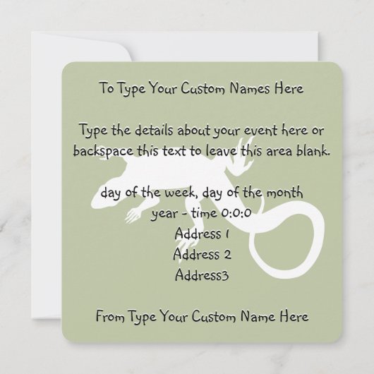 リザードアート招待状パーソナライズされた爬虫類RSVP 招待状 (裏面)